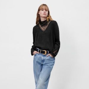 Zara black CUPRO LACE BLOUSE NWT size small